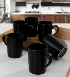 Hermia Juego de 6 Tazas de Cerámica Negro Mate